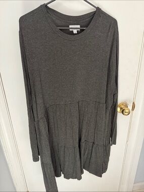 Dark Gray Tiered Long Sleeve Tunic Dress